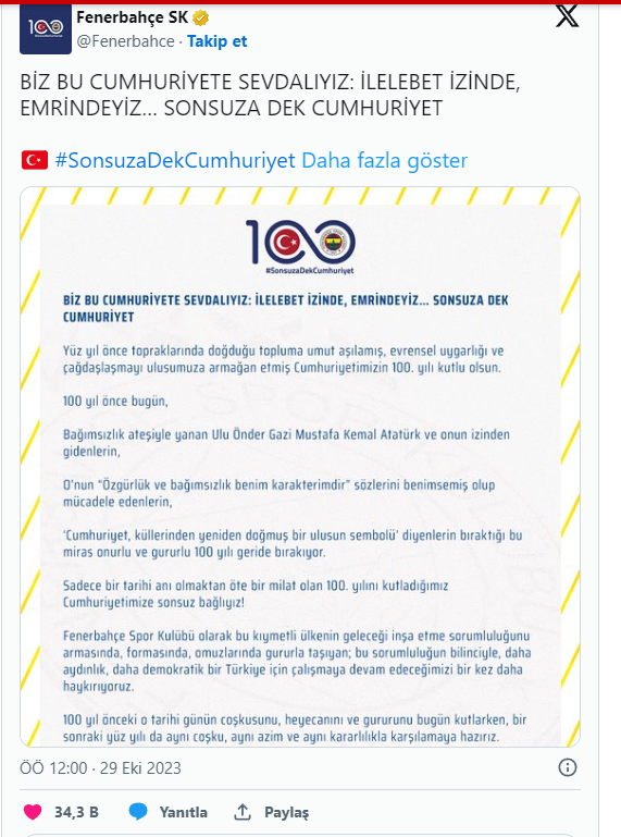 Kulüpler Cumhuriyet'in 100. yılını kutladı 4