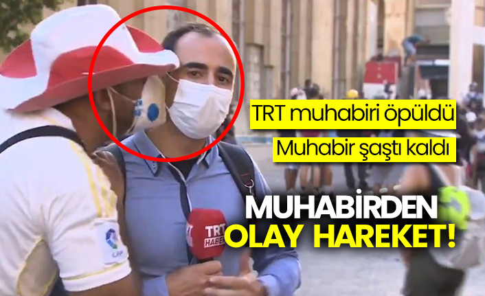 TRT muhabiri öpüldü: Muhabir neye uğradığını şaşırdı