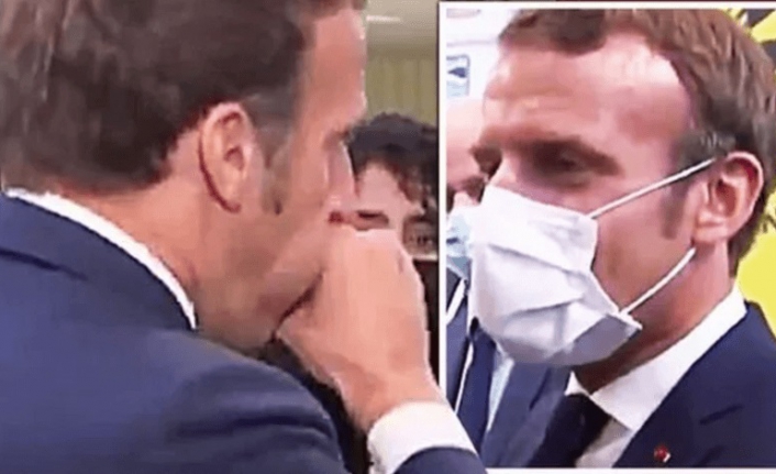 Macron maskesini çıkardı, dakikalarca öksürdü