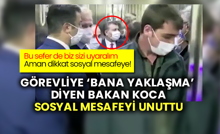 Görevliye ‘bana yaklaşma’ diyen Fahrettin Koca hastanede sosyal mesafeye uymadı