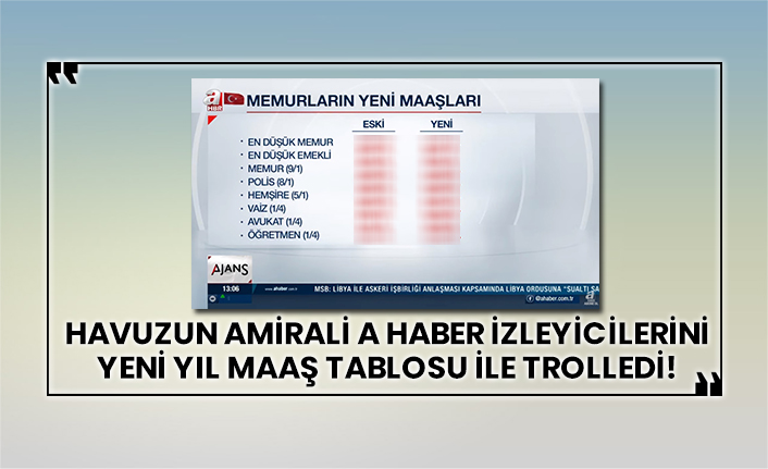 Havuzun amirali A Haber izleyicilerini yeni yıl maaş tablosu ile trolledi!