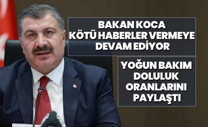 Bakan Koca kötü haberler vermeye devam ediyor 'Yoğun bakım doluluk oranlarını paylaştı'