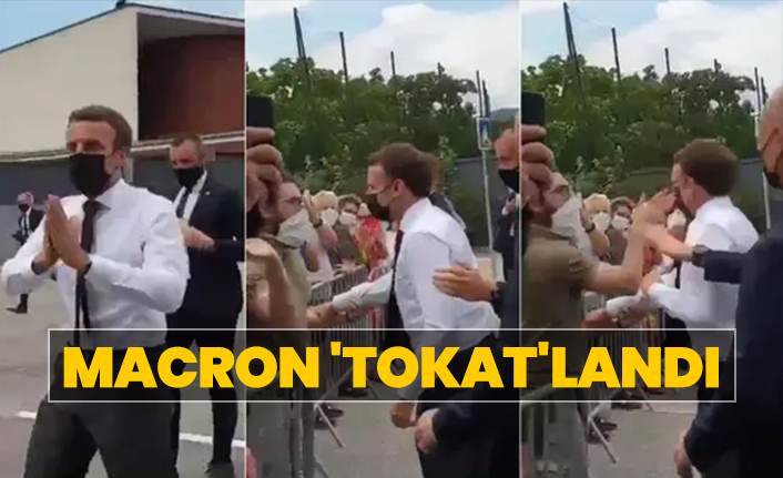 Fransa Cumhurbaşkanı Macron'a tokat! İşte o anlar!
