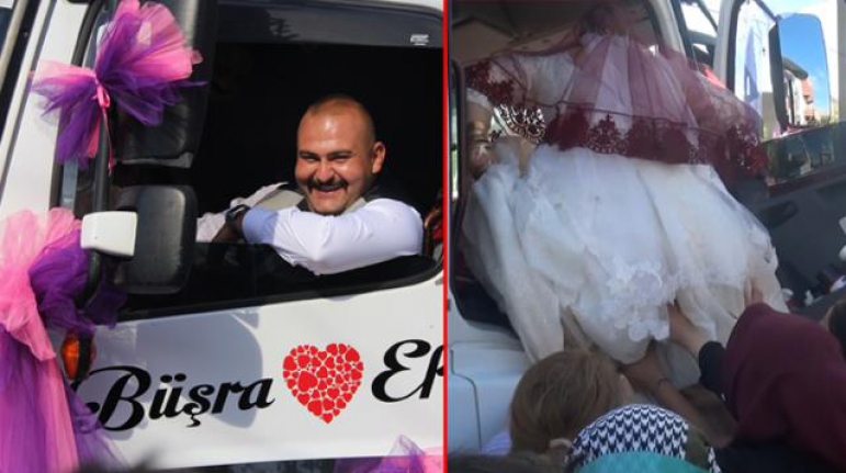 Damat gelini almaya süsleyerek düğün arabası yaptığı tırla gitti