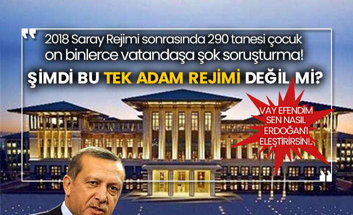 2018 Saray Rejimi sonrasında 290 tanesi çocuk on binlerce vatandaşa şok soruşturma! Vay efendim sen nasıl Erdoğan'ı eleştirirsin!.. Şimdi bu tek adam rejimi değil mi?