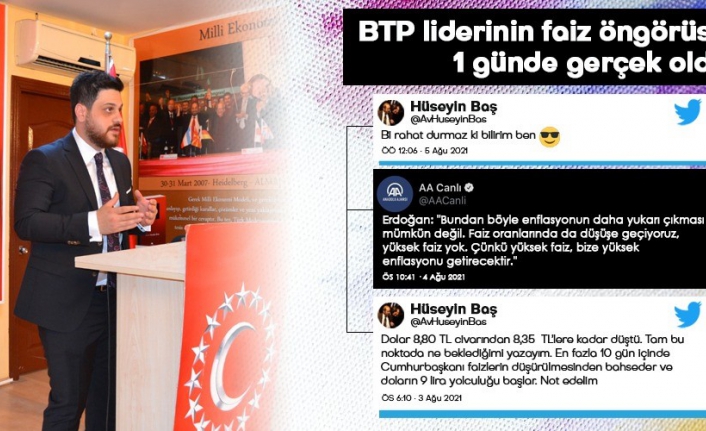 "BTP liderinin faiz öngörüsü 1 günde gerçek oldu"