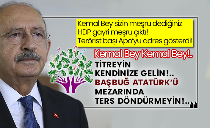 Kemal Bey sizin meşru dediğiniz HDP gayri meşru çıktı terörist başı Apo’yu adres gösterdi! Kemal Bey Kemal Bey!.. Titreyin kendinize gelin Başbuğ Atatürk’ü mezarında ters döndürmeyin!