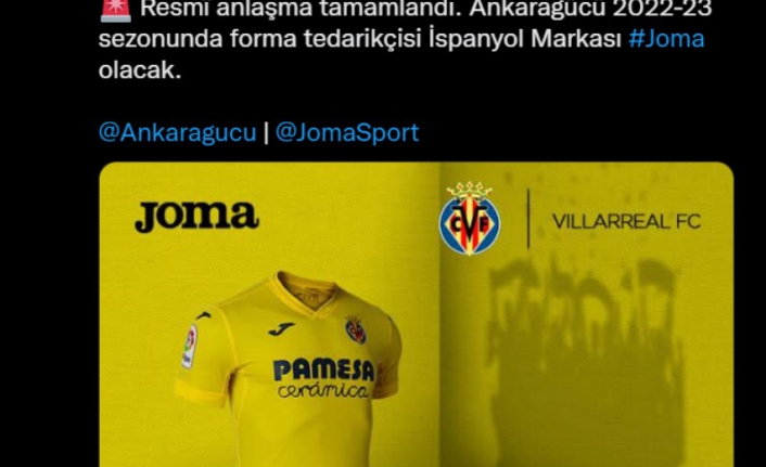 Ankaragücü'nün yeni forma tedarikçisi İspanyol marka Joma olacak.