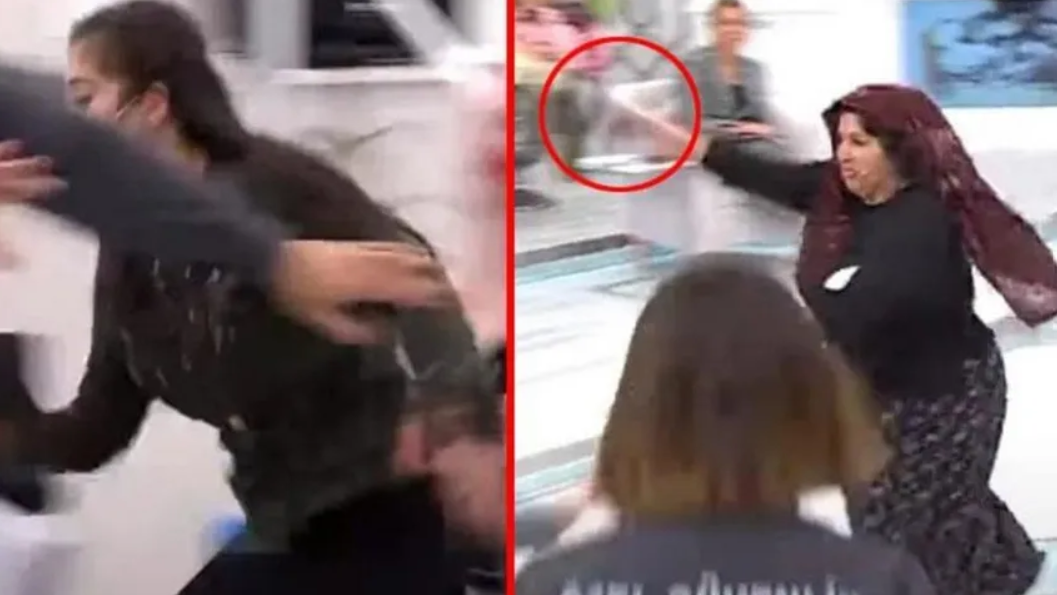 Esra Erol'da ortalık karıştı!  anne, evli adama kaçan kızını stüdyoda terlikle kovaladı