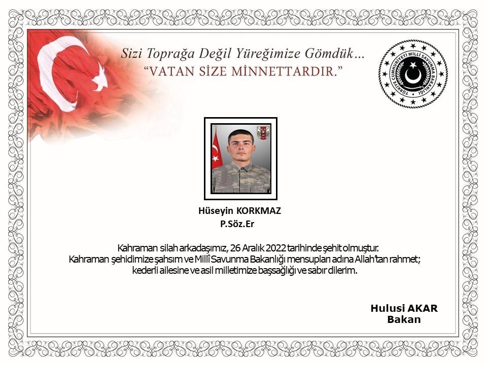 Pençe-Kilit bölgesinden acı haber var: Bir askerimiz şehit oldu