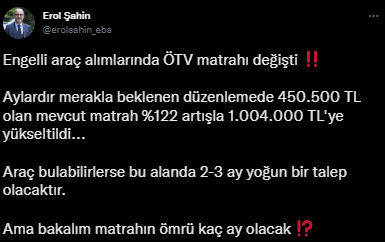 Engelli araç alımlarında ÖTV matrahı değişti!