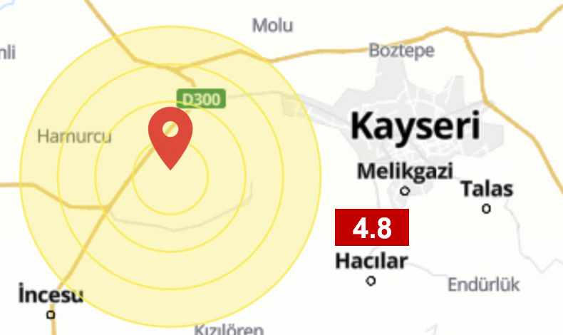Kayseri'de deprem: Şiddeti 4.8 ölçüldü