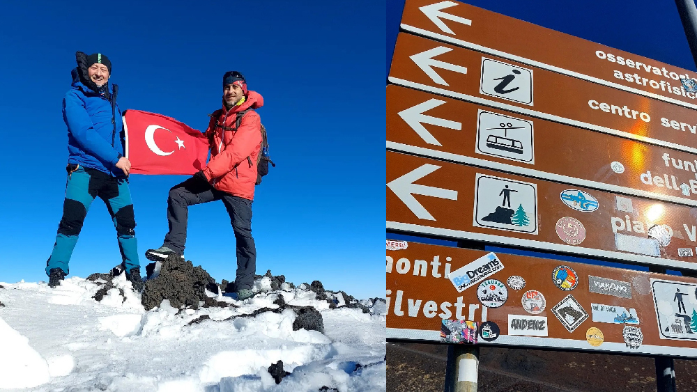 Etna Yanardağı’na Türk Bayrağını Göndere Çekti! 