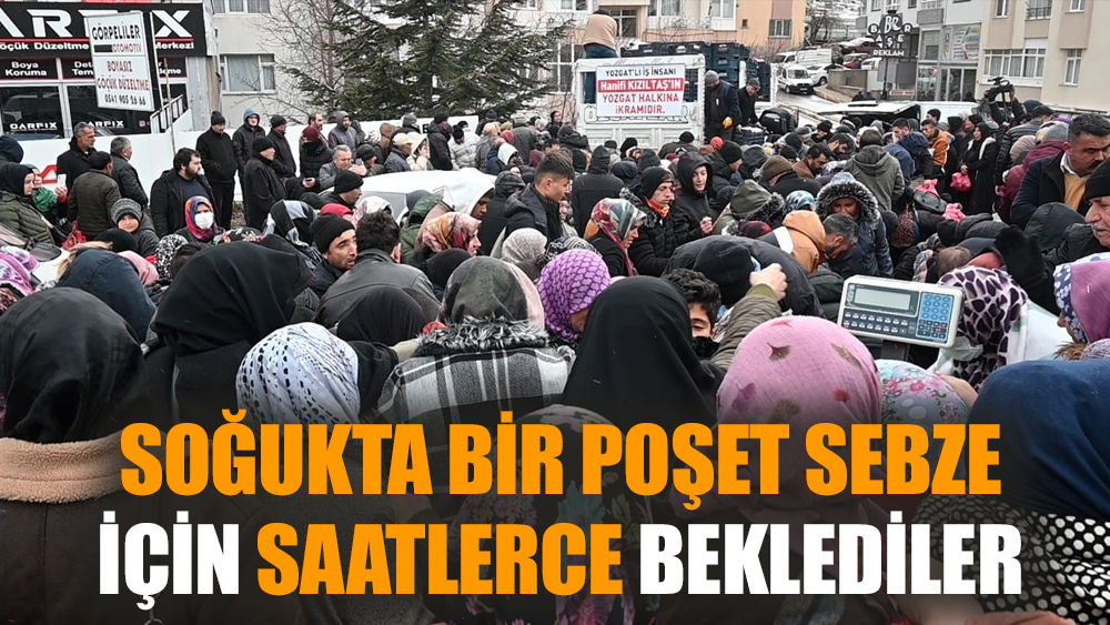 Soğukta bir poşet sebze için saatlerce beklediler