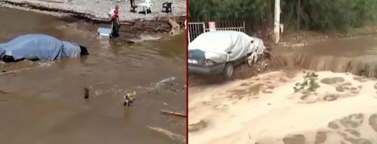 İzmir'de şiddetli sağanak! Yollar çöktü, dereler taştı