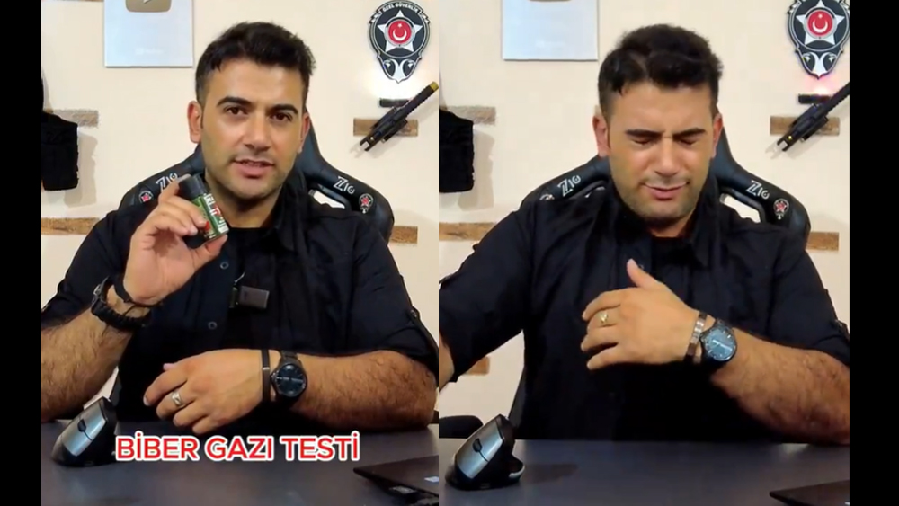 Biber gazını kendi üzerinde test etti