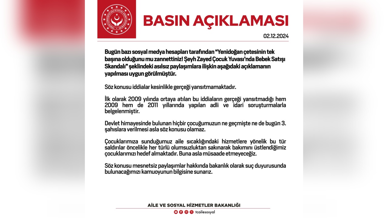 Bebek satışı iddialarına bakanlıktan sert yanıt