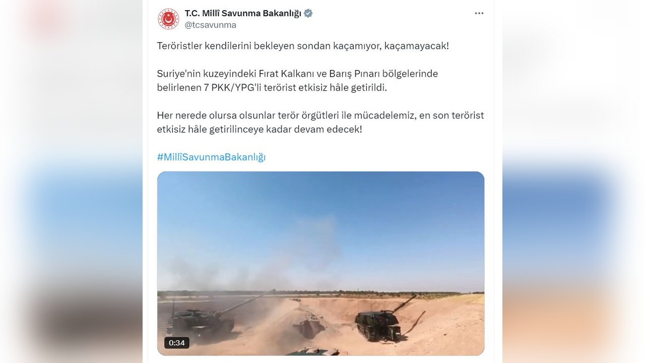 Suriye'nin Kuzeyinde 7 PKK/YPG'li Terörist Etkisiz Hale Getirildi