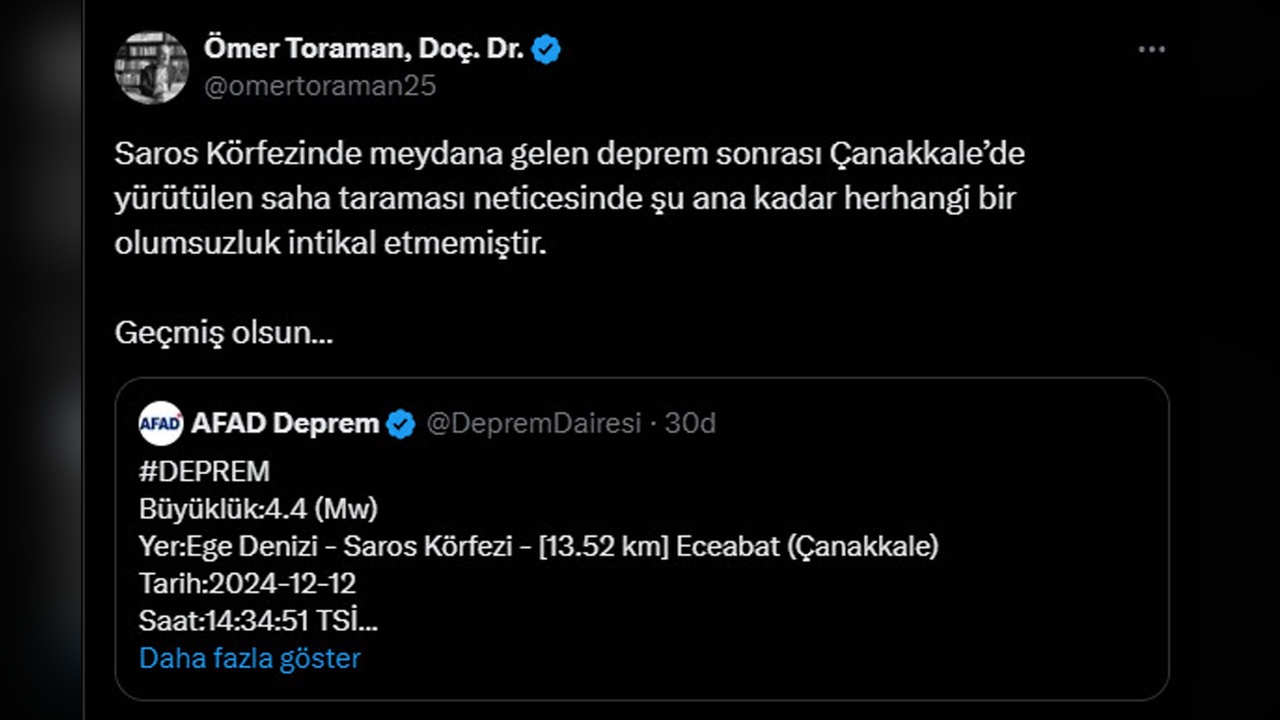 Çanakkale Açıklarında 4.4 Büyüklüğünde Deprem Gerçekleşti
