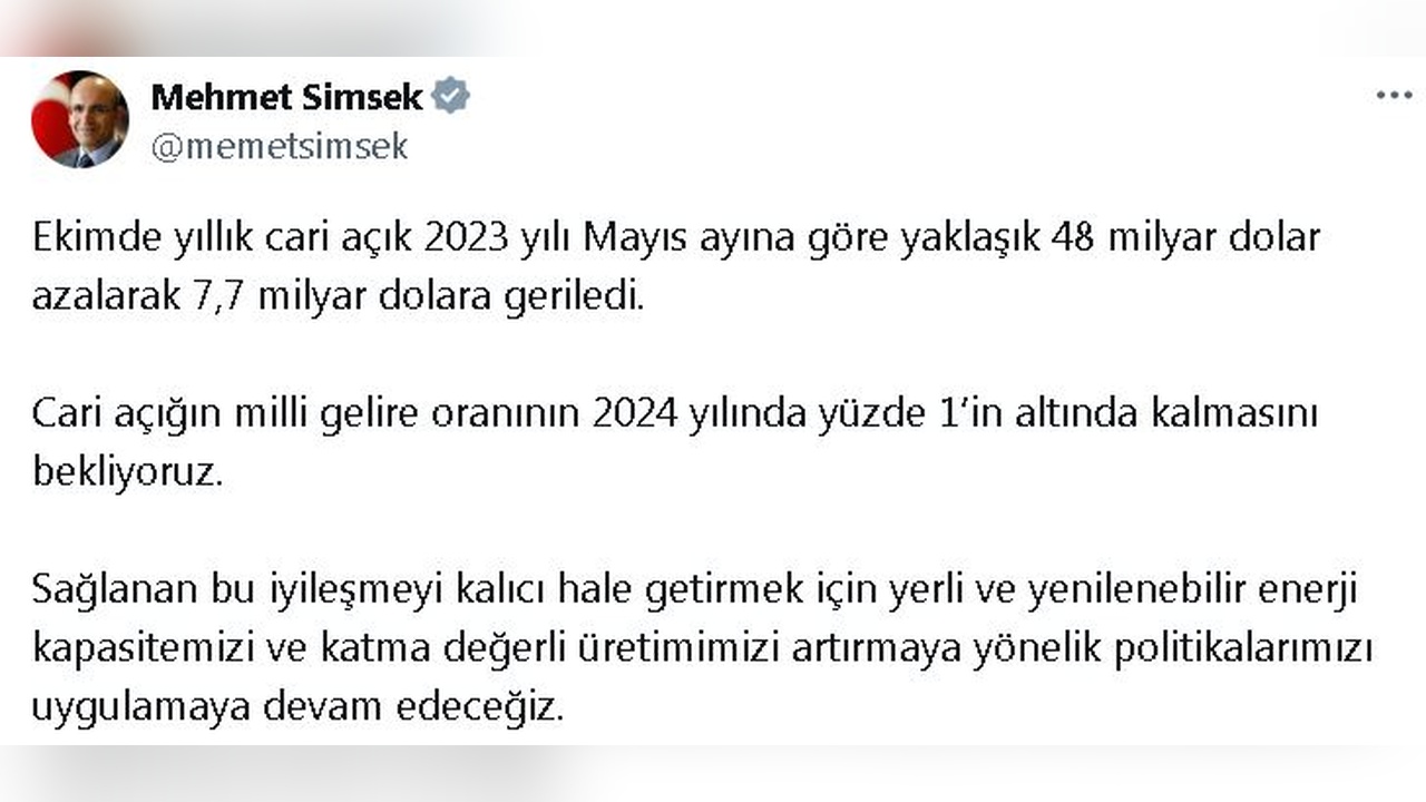 Bakan Şimşek, Cari Açık Hedefini Açıkladı