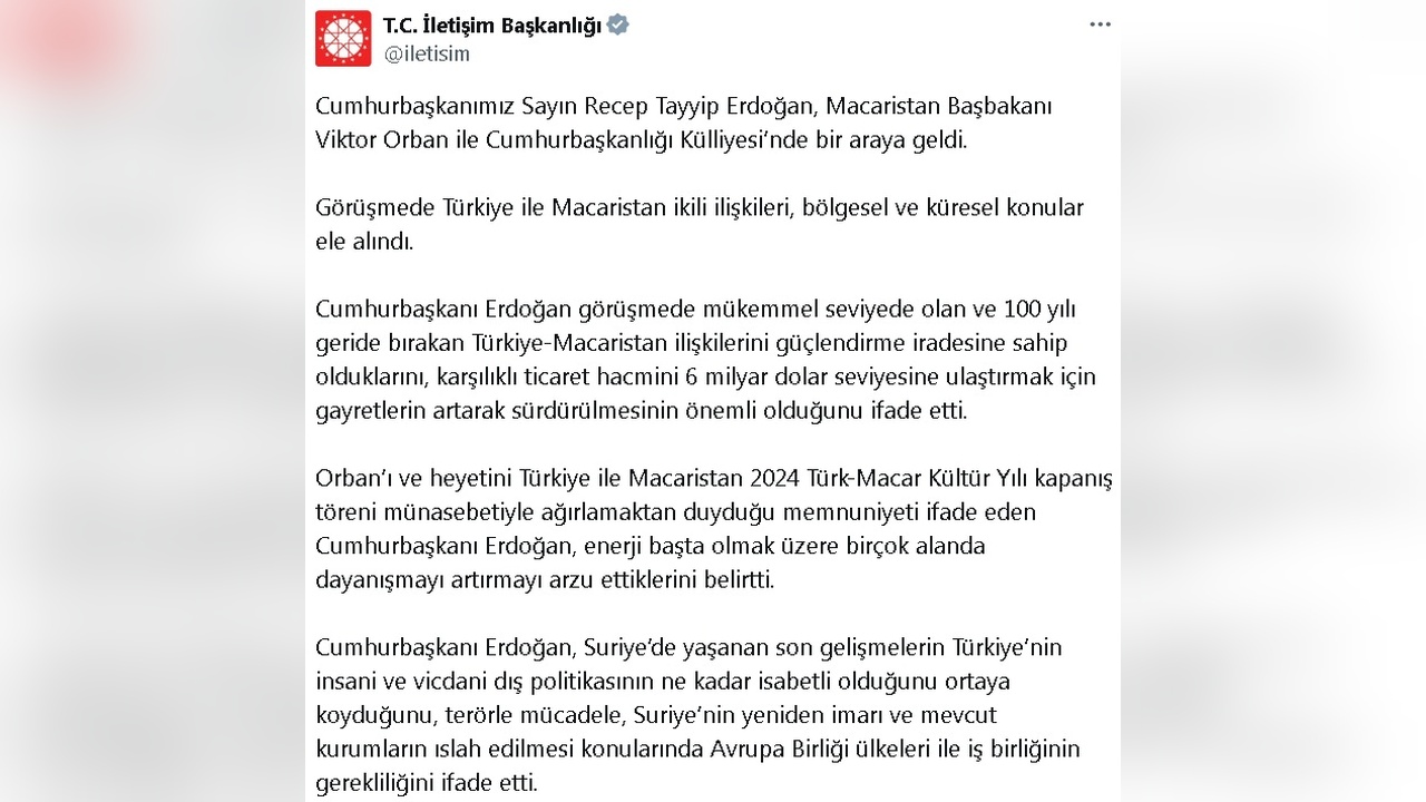 Cumhurbaşkanı Erdoğan, Macaristan Başbakanı Orban ile Görüştü
