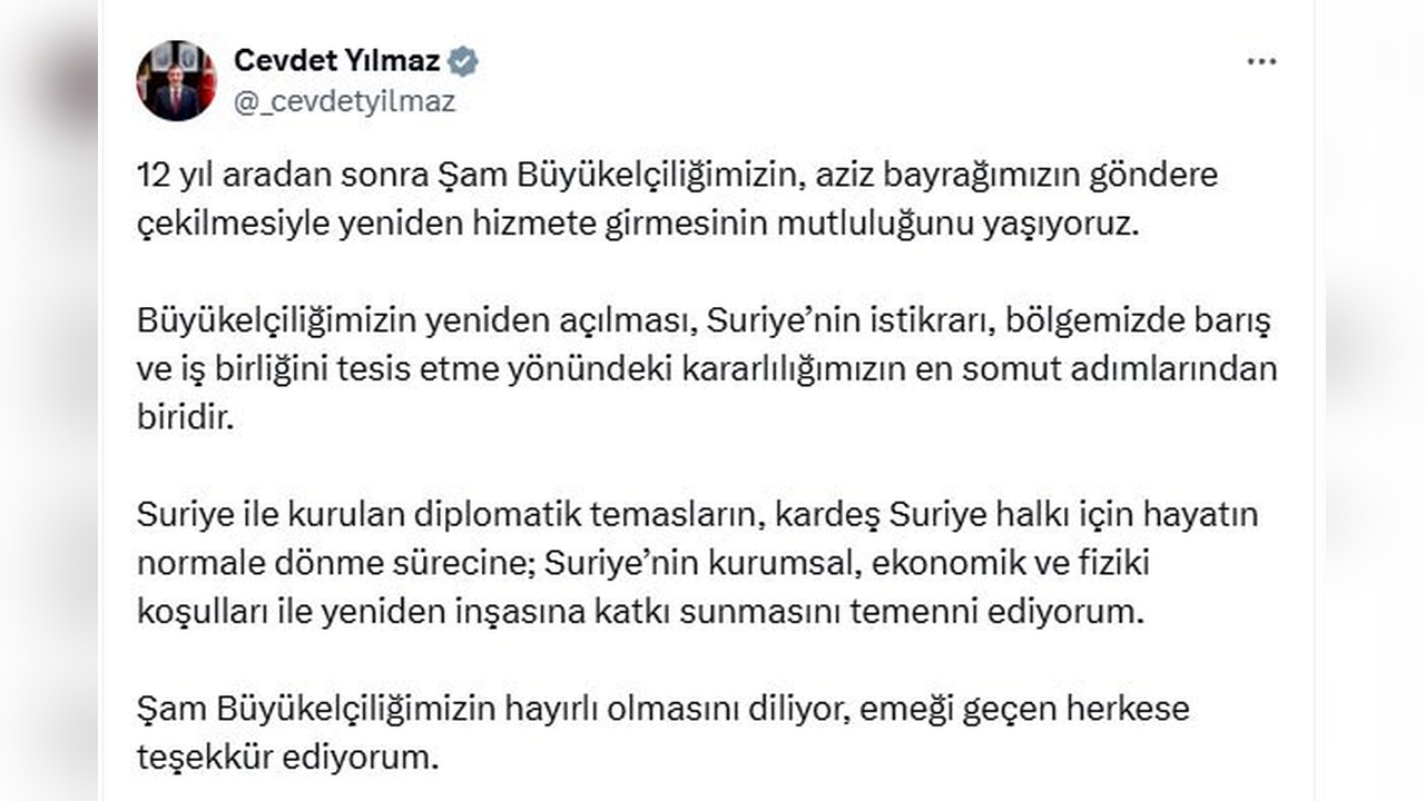 Cumhurbaşkanı Yardımcısı Yılmaz, Şam Büyükelçiliği ile ilgili önemli açıklamalarda bulundu