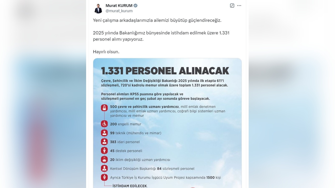 1331 Yeni Personel Alımı Duyuruldu
