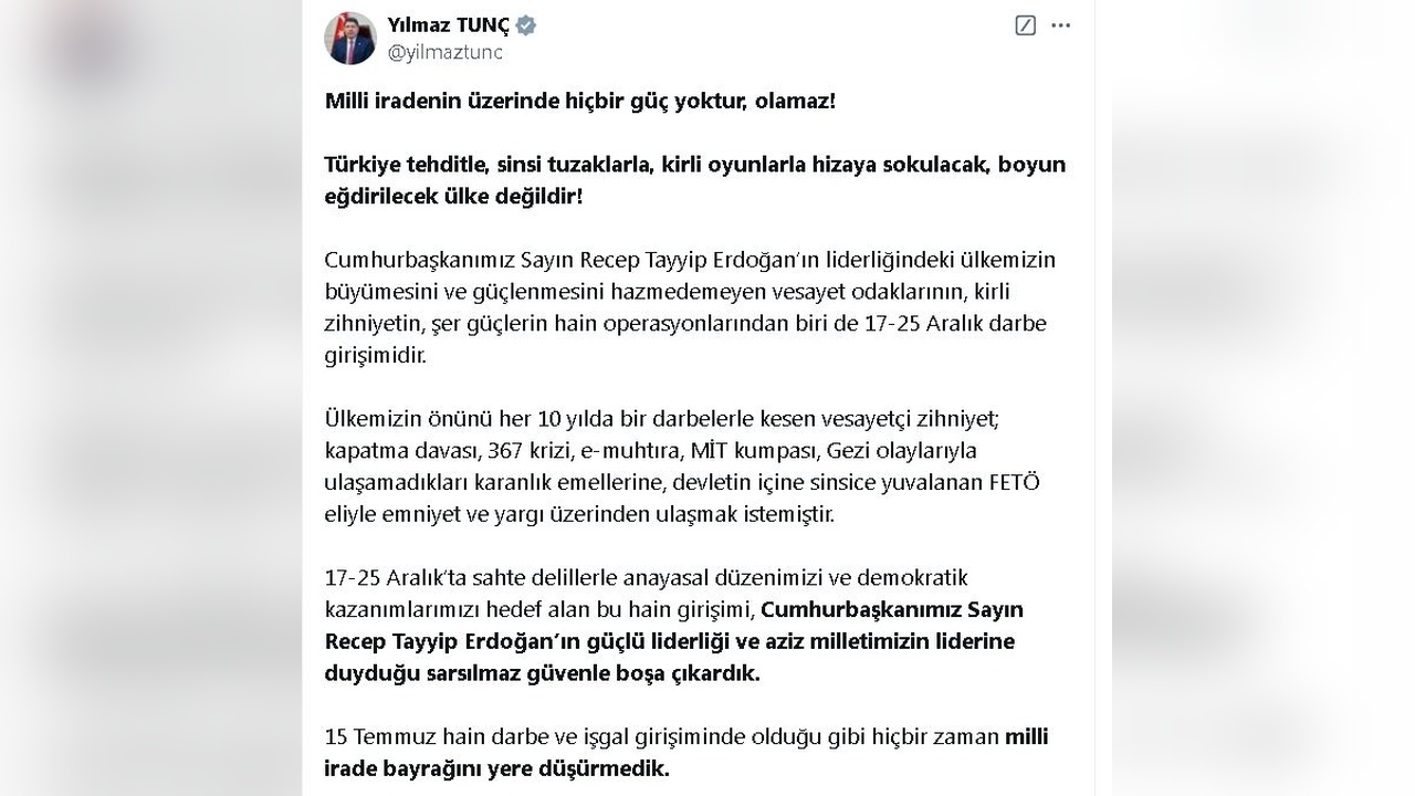 Bakan Tunç, '17-25 Aralık' Sürecine Dair Açıklamalarda Bulundu