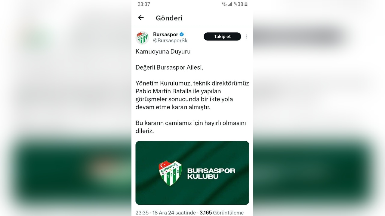 Bursaspor, Pablo Martin Batalla ile Yola Devam Ediyor