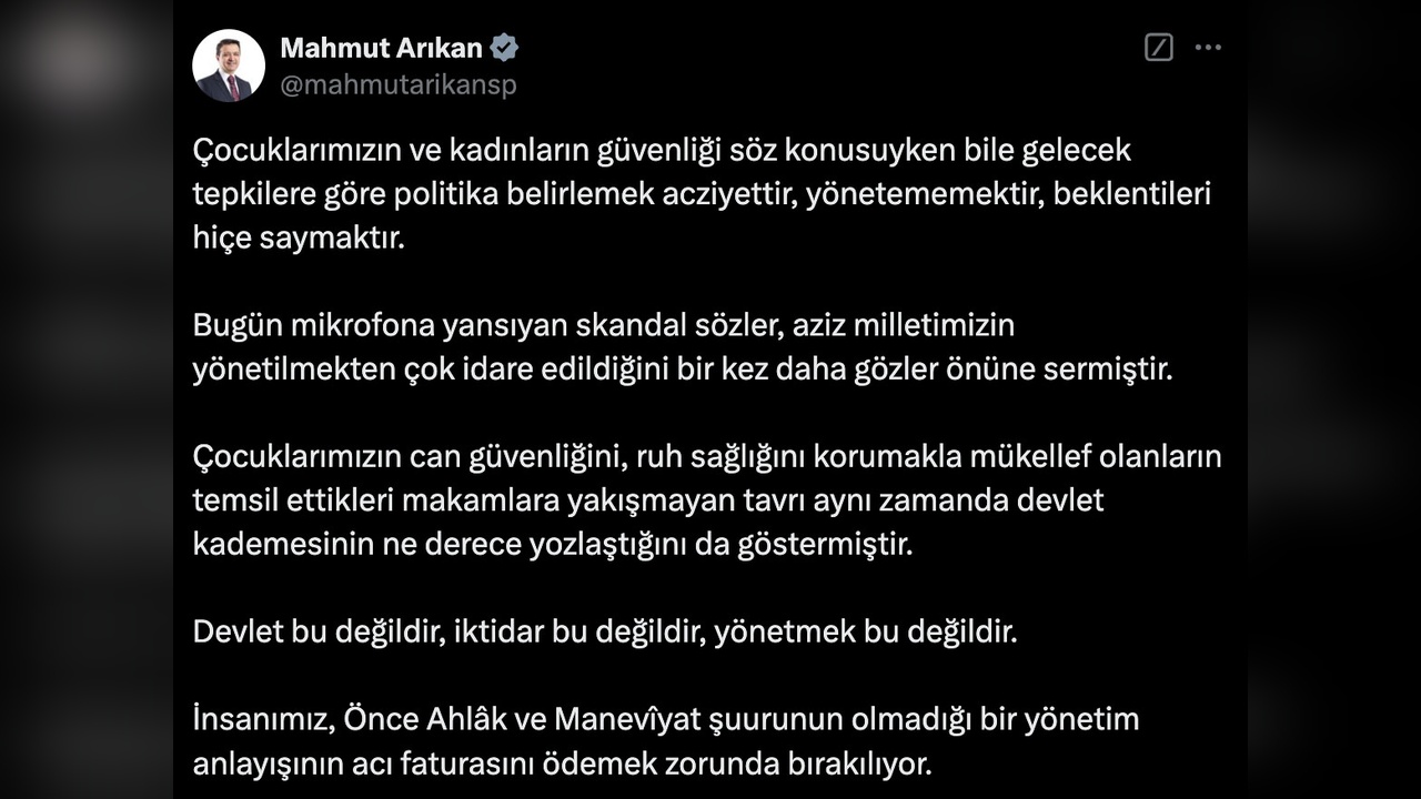 Arıkan'dan Politika Açıklaması: Tepkilerle Yönetim Olmaz