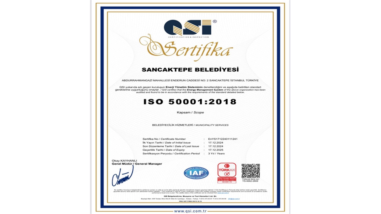 Sancaktepe Belediyesi, Enerji Yönetim Sertifikasını Aldı
