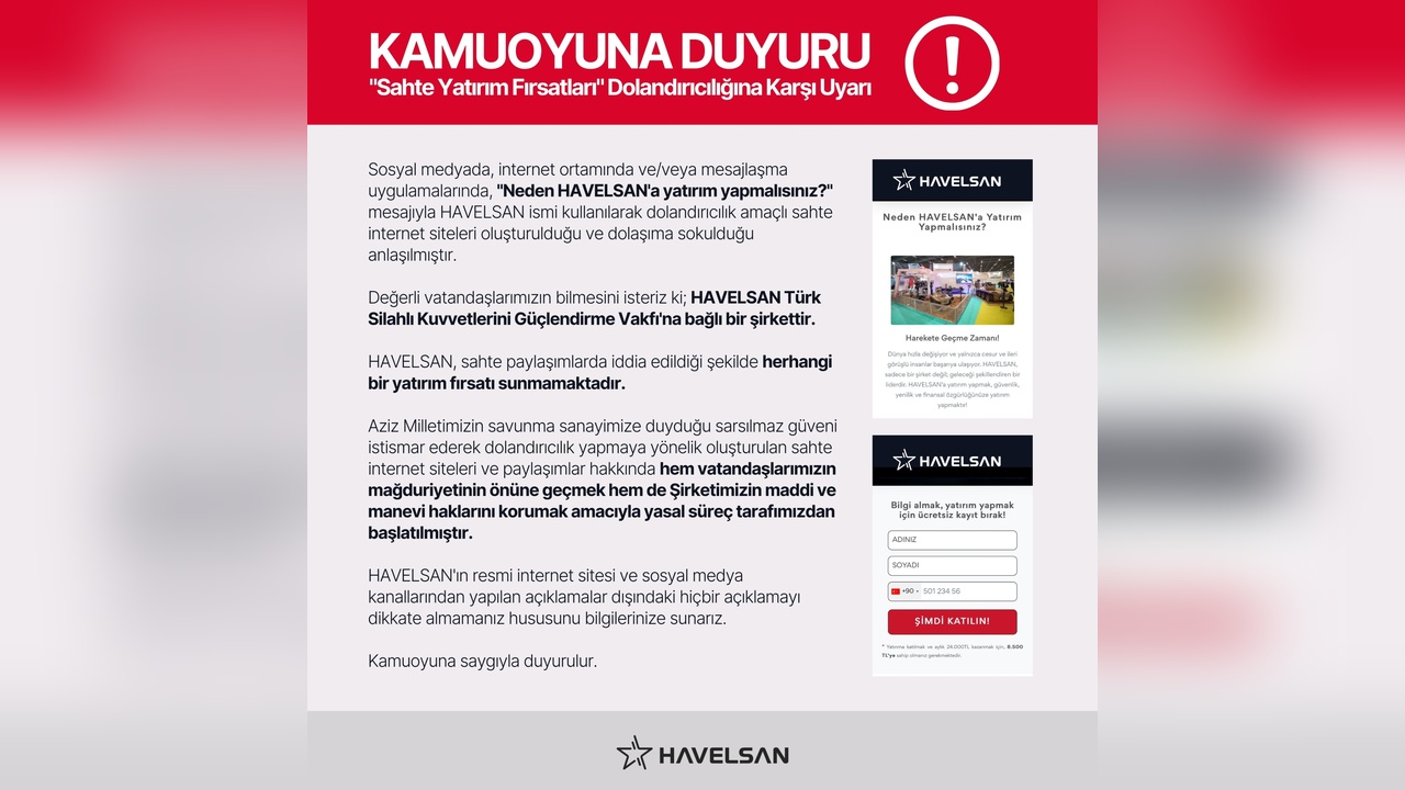Dolandırıcılığa Dikkat: HAVELSAN Uyardı