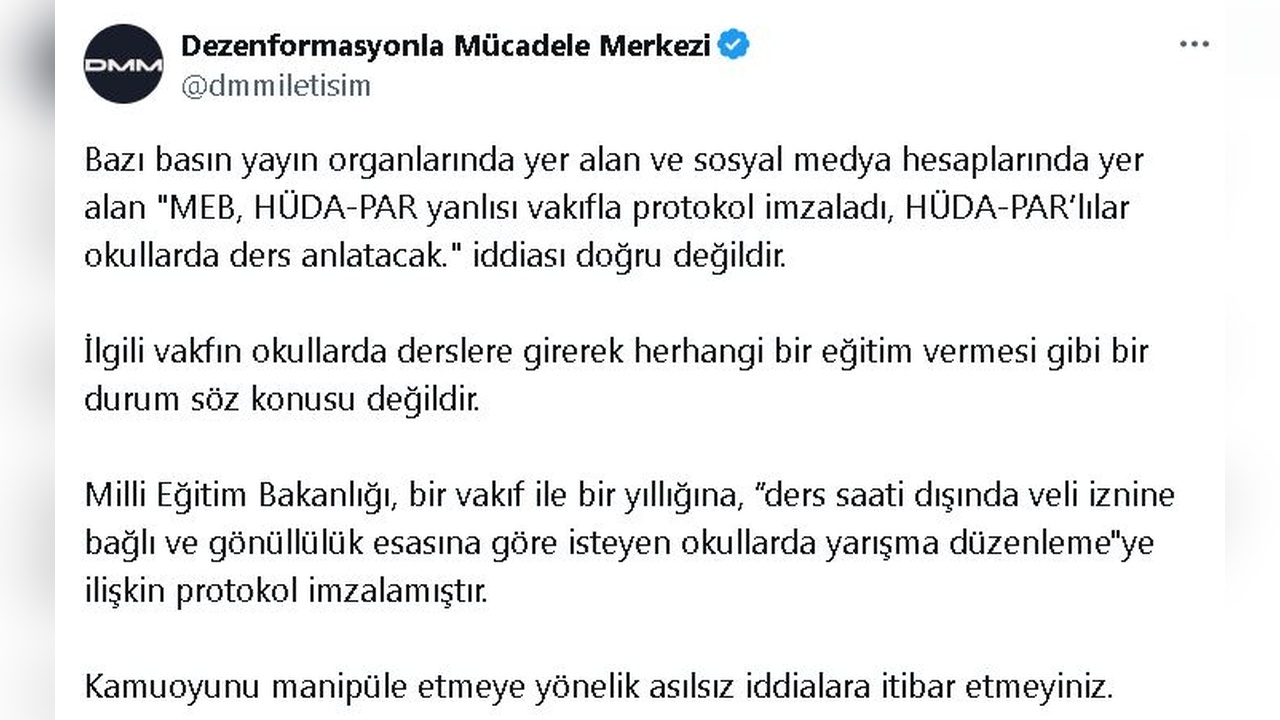 DMM'den HÜDA-PAR Açıklaması: İddialar Gerçek Değil