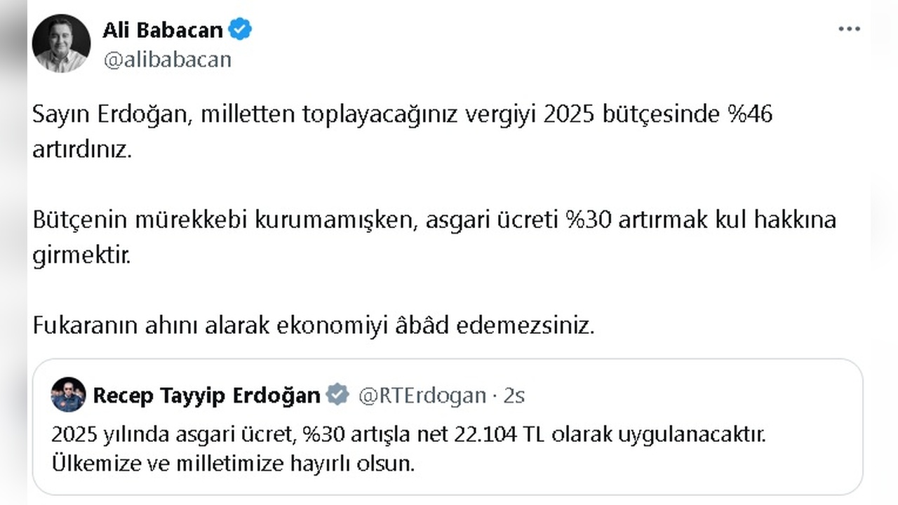 Ali Babacan'dan Asgari Ücret Açıklaması