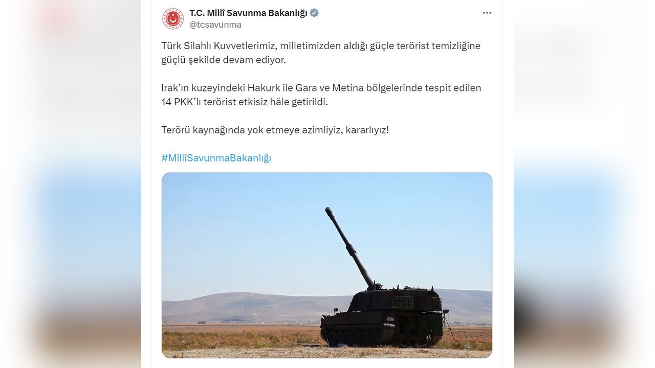 Milli Savunma Bakanlığı'ndan Açıklama: 14 Terörist Etkisiz Hale Getirildi