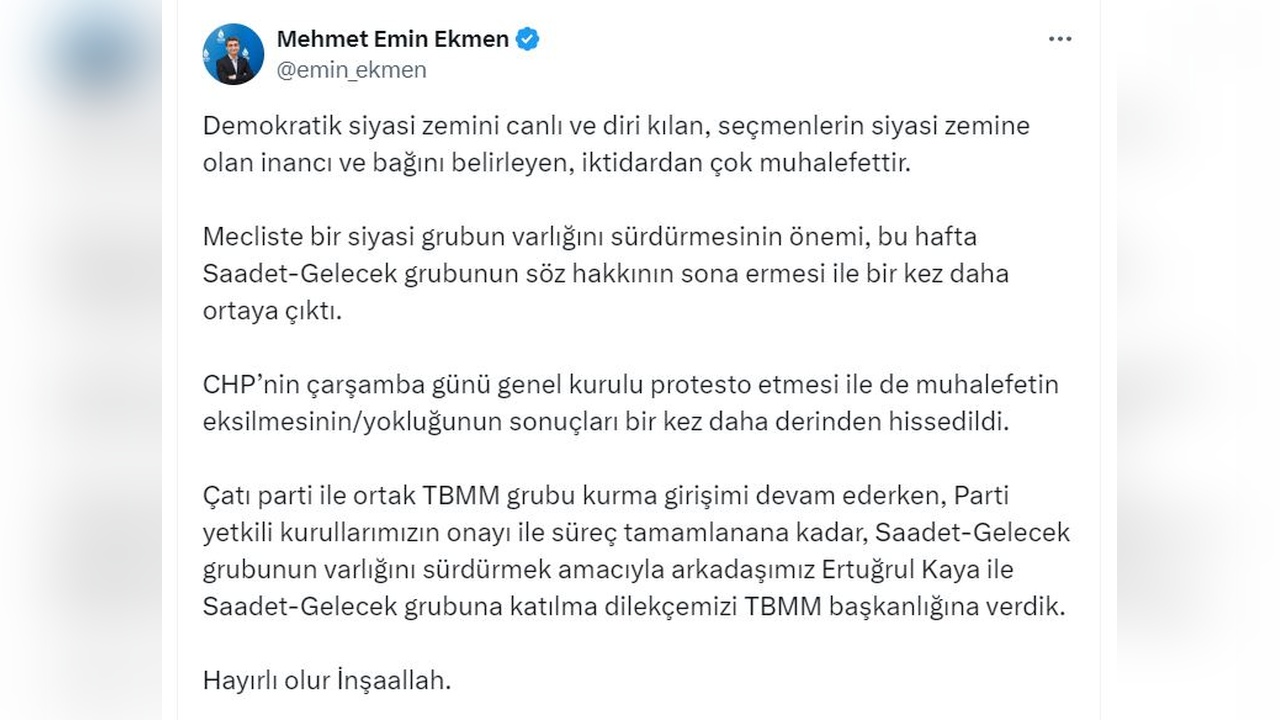 DEVA Partisi'nden İki Milletvekili Saadet-Gelecek Grubuna Geçiş İçin Dilekçe Sundular