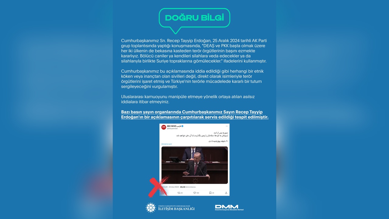 Cumhurbaşkanı Erdoğan'ın Açıklaması Yanlış Yansıtıldı