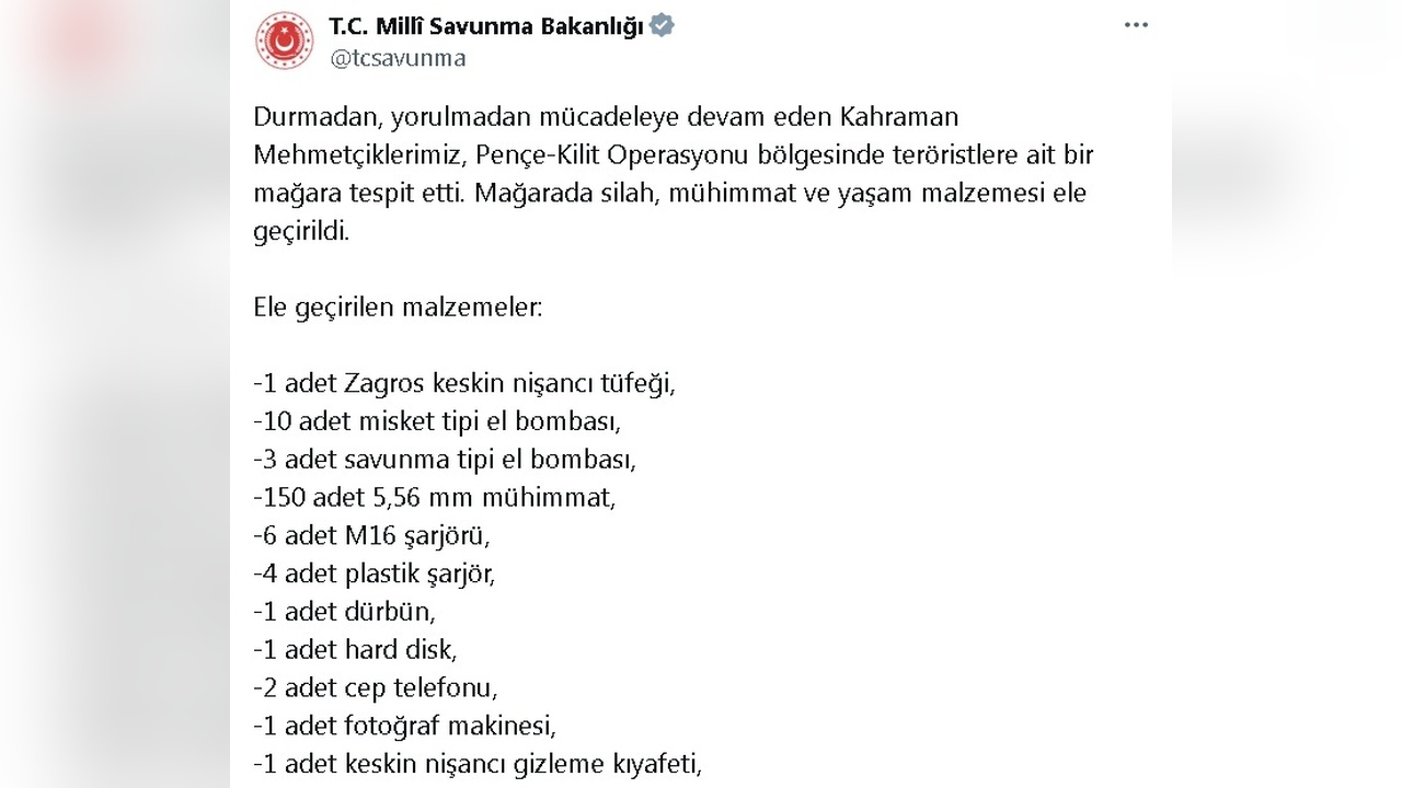 Pençe-Kilit Operasyonu'nda Silah ve Mühimmat Ele Geçirildi