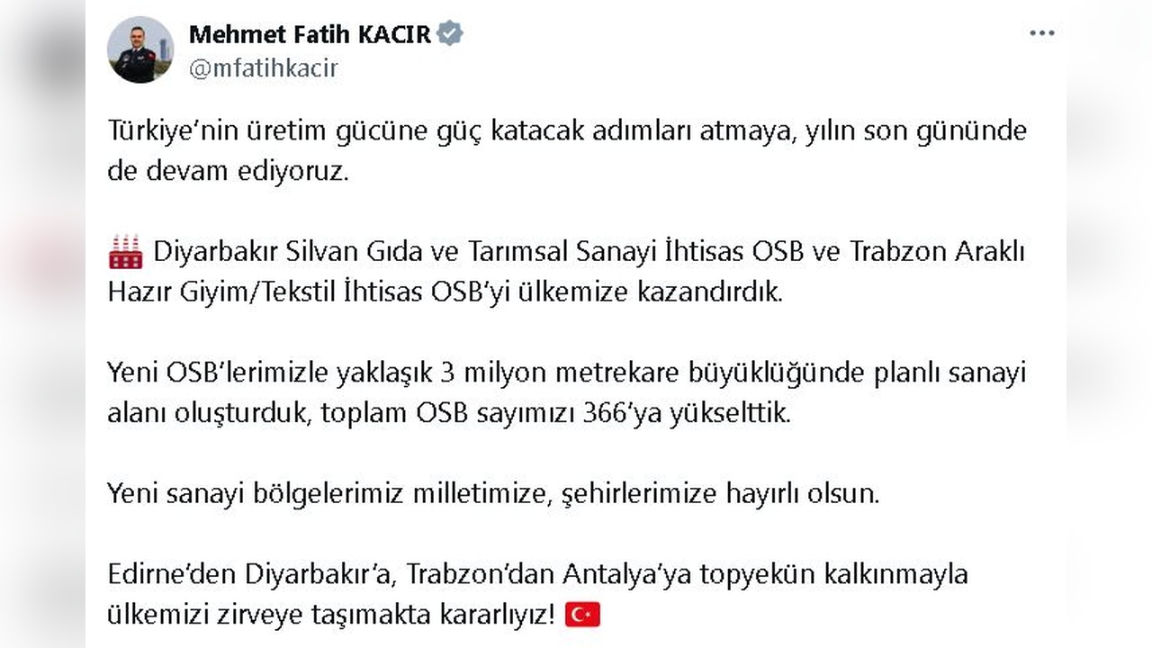 OSB Sayısı 366'ya Ulaştı