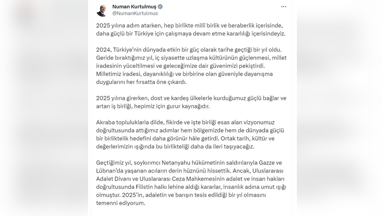 Kurtulmuş, Yeni Yıl Mesajında Birlik ve Beraberliğe Vurgu Yaptı