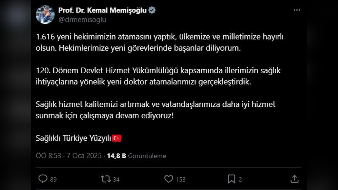 Sağlık Bakanlığı'ndan 1616 Yeni Hekim Ataması