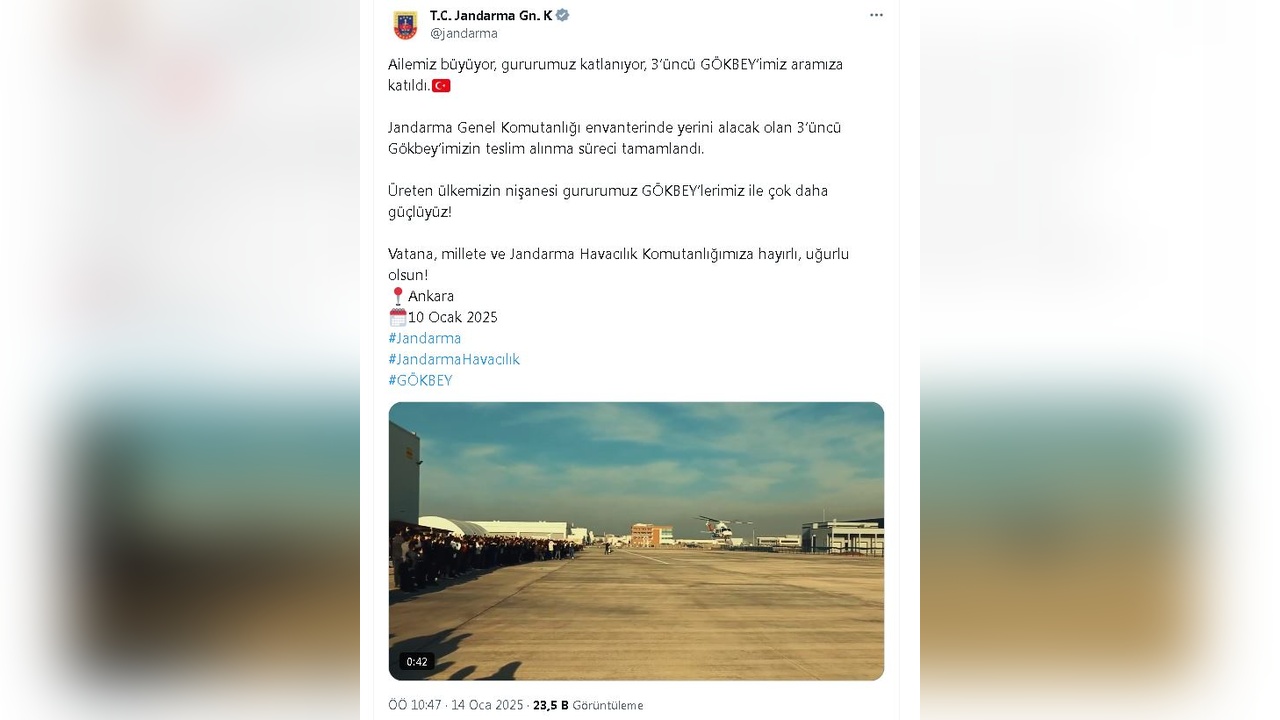 Jandarma Genel Komutanlığı, Üçüncü GÖKBEY'i Teslim Aldı