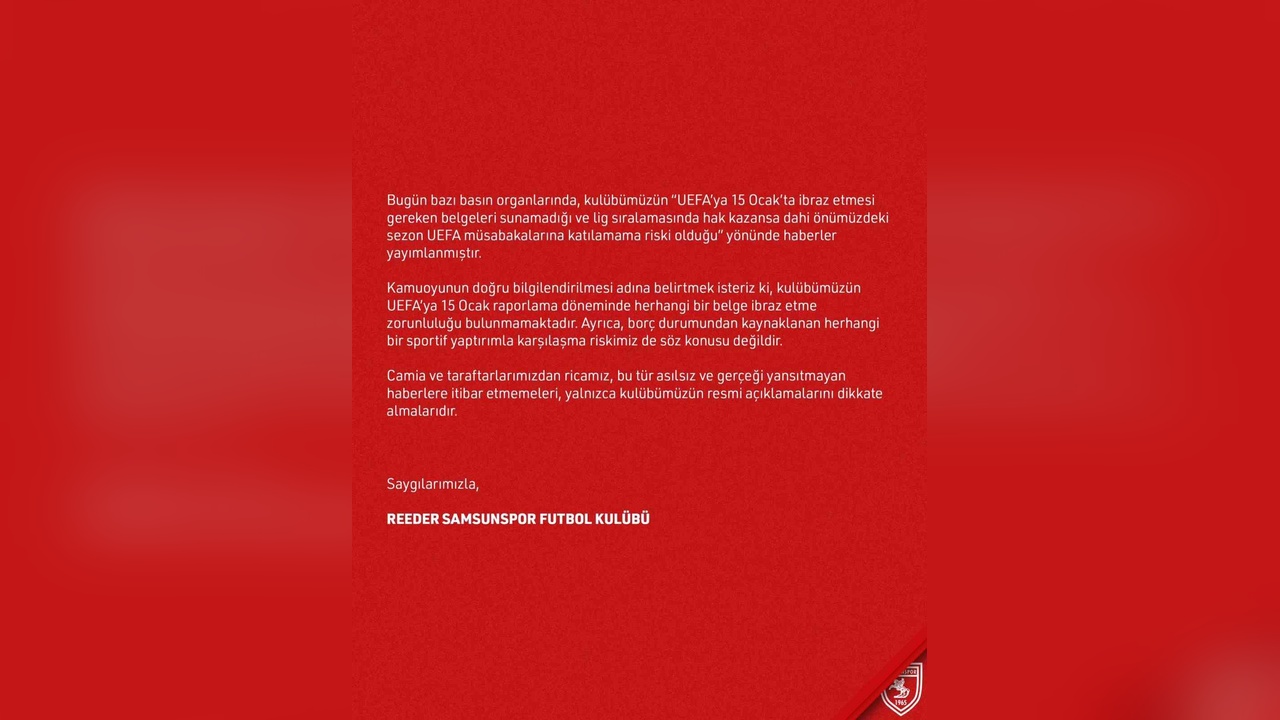Samsunspor'dan Avrupa Kupaları Açıklaması
