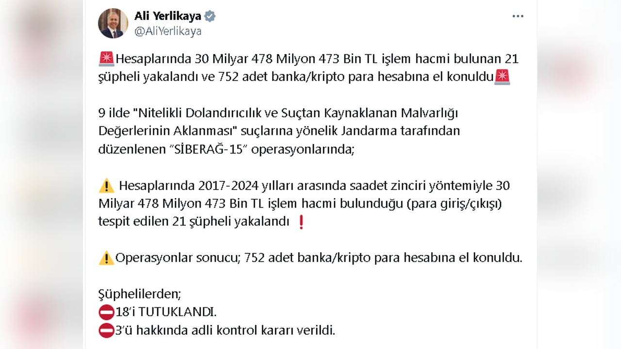 Siberağ-15 Operasyonu: 9 İlde 18 Şüpheli Gözaltına Alındı