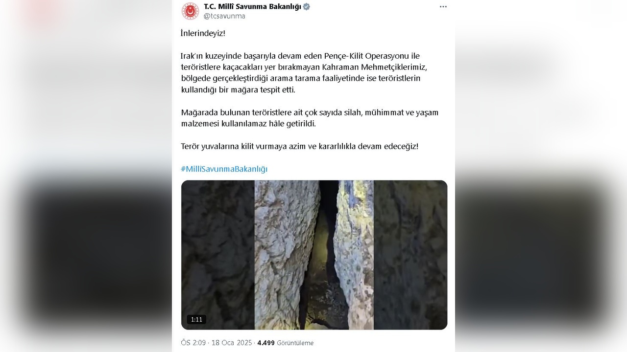 Irak'ın Kuzeyinde Terörist Mağarası Tespit Edildi