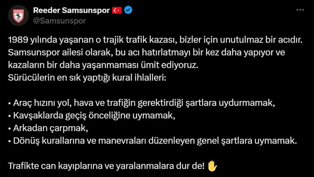 Samsunspor, Trafik Kazalarına Dikkat Çekti