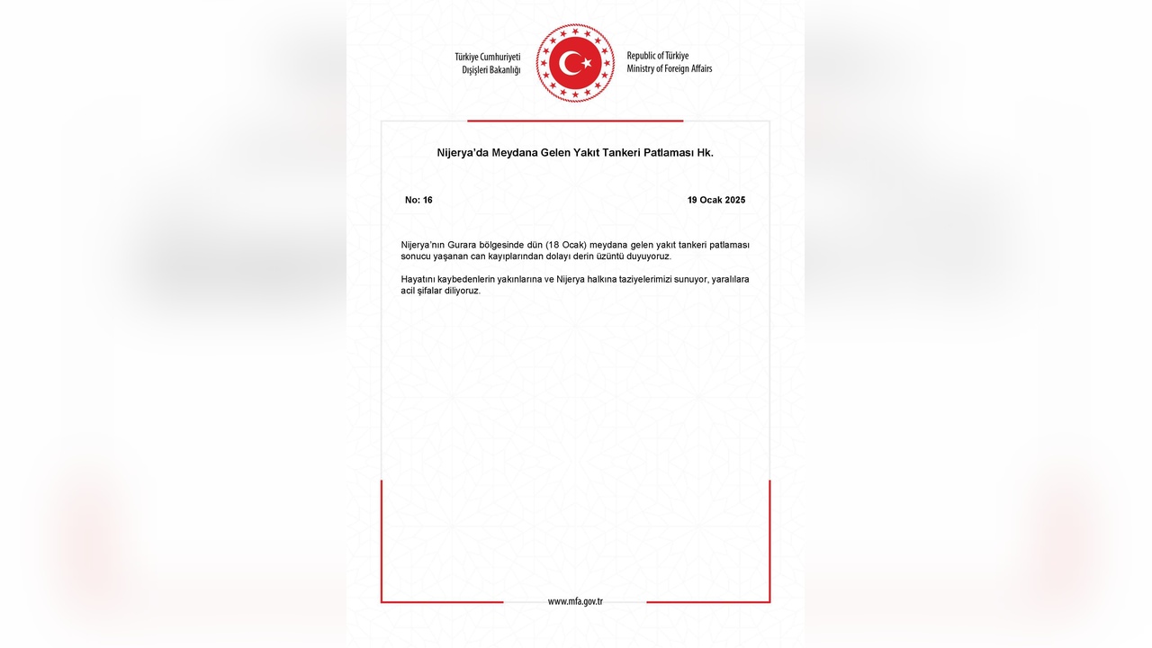 Türkiye'den Nijerya'ya Taziye Mesajı Gönderildi