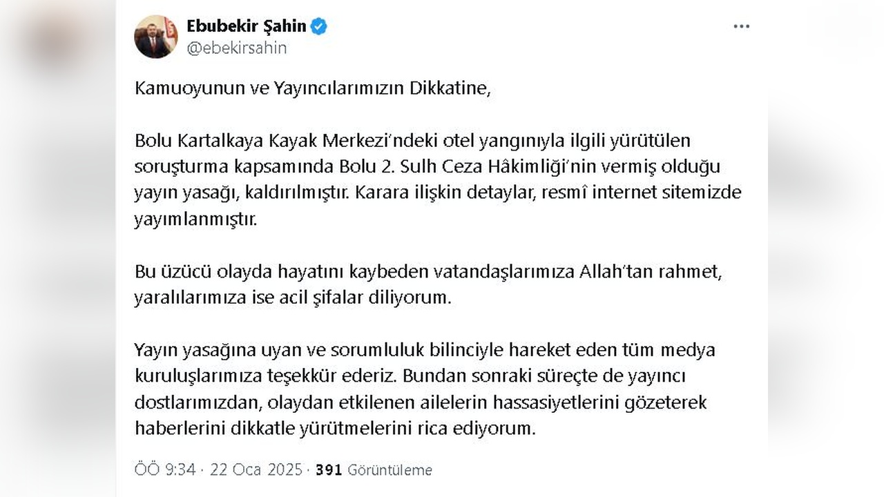 Kartalkaya Otel Yangınına İlişkin Yayın Yasağı Son Buldu