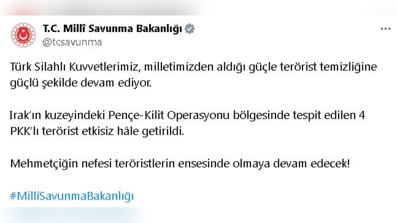 Irak'ın Kuzeyinde Terörle Mücadele Operasyonu: 4 Terörist Etkisiz Hale Getirildi