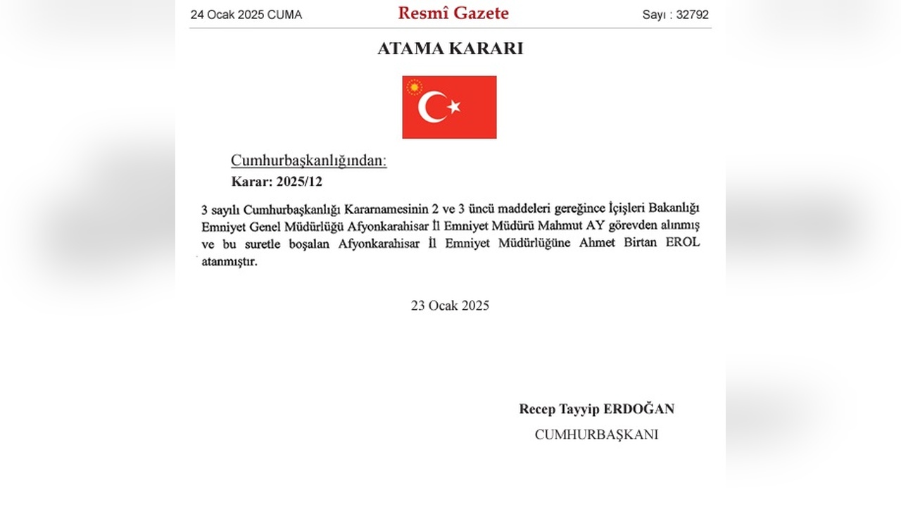 Afyonkarahisar'da Yeni Emniyet Müdürü: Ahmet Birtan Erol